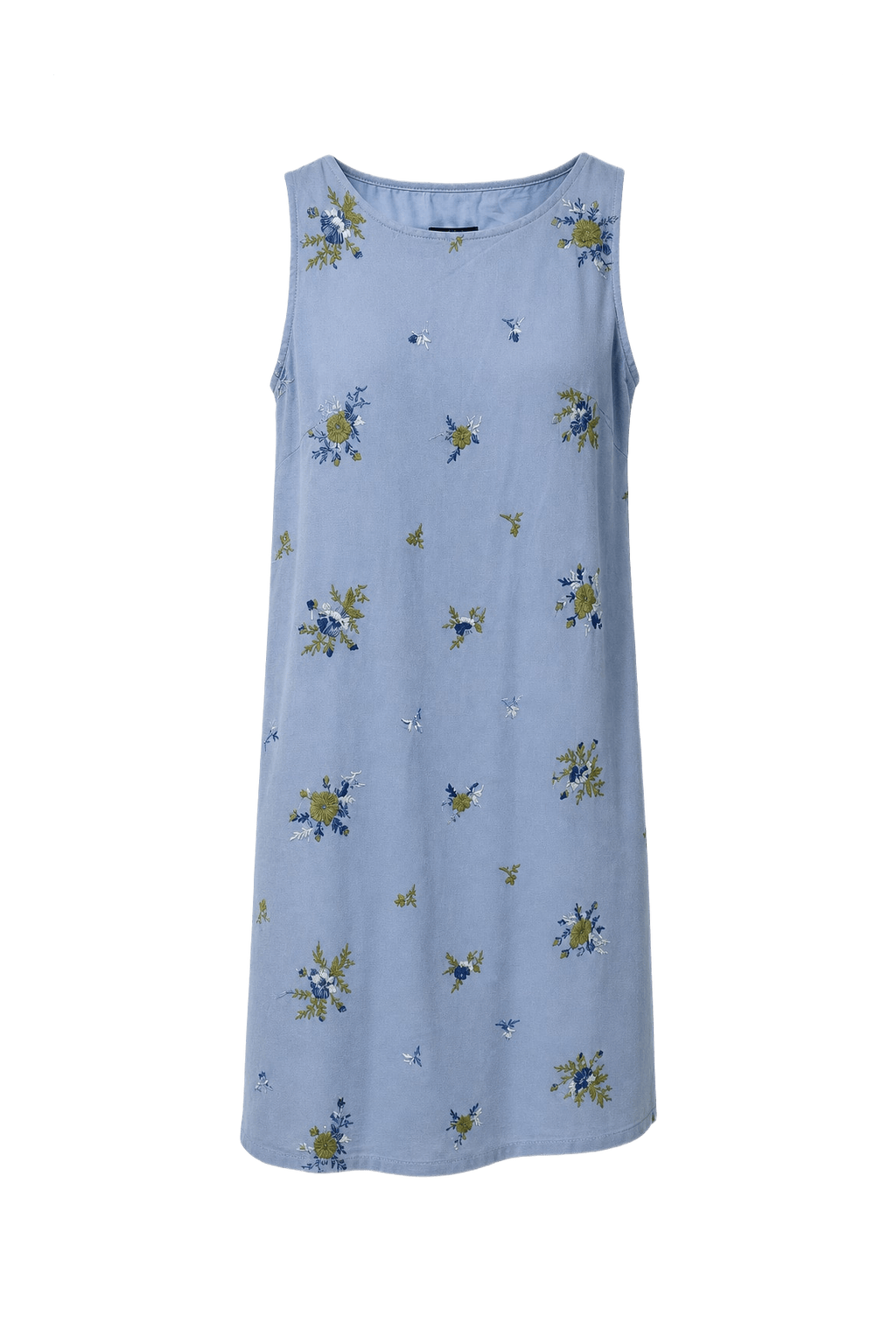 1970s Light Blue Cotton Blend Shift Dress - Front View