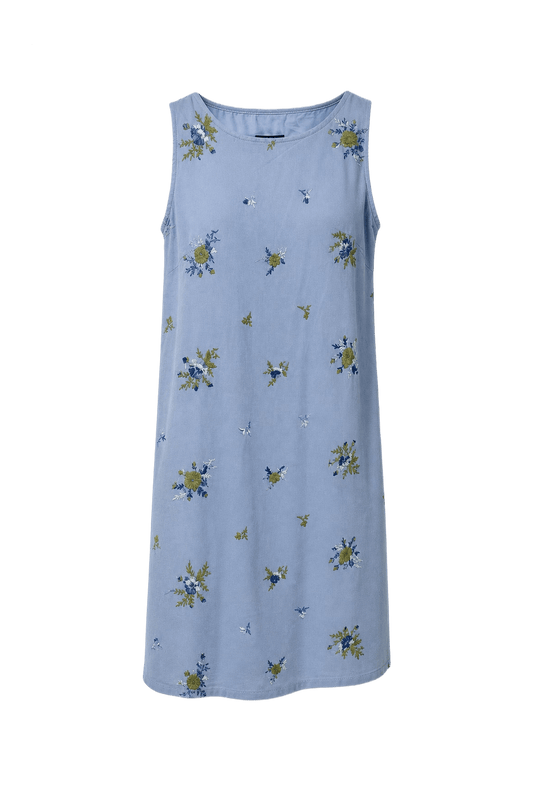 1970s Light Blue Cotton Blend Shift Dress - Front View