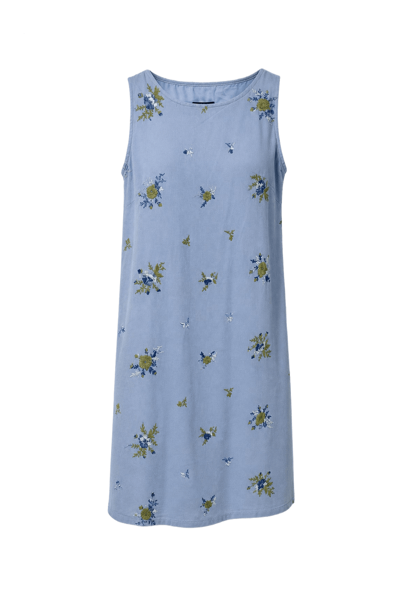 1970s Light Blue Cotton Blend Shift Dress - Front View