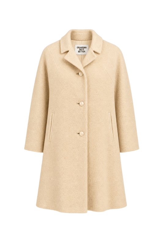 1990s Cream Wool Blend Coat - Front View