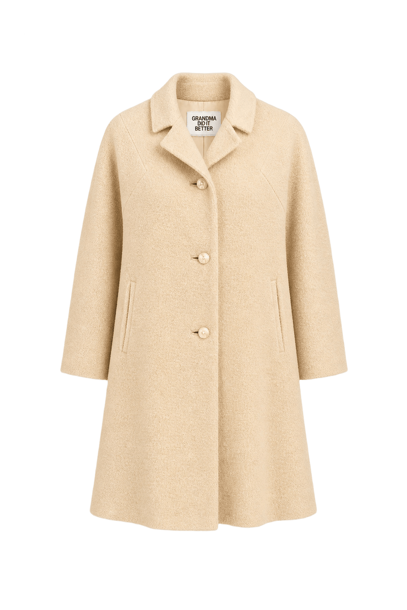 1990s Cream Wool Blend Coat - Front View
