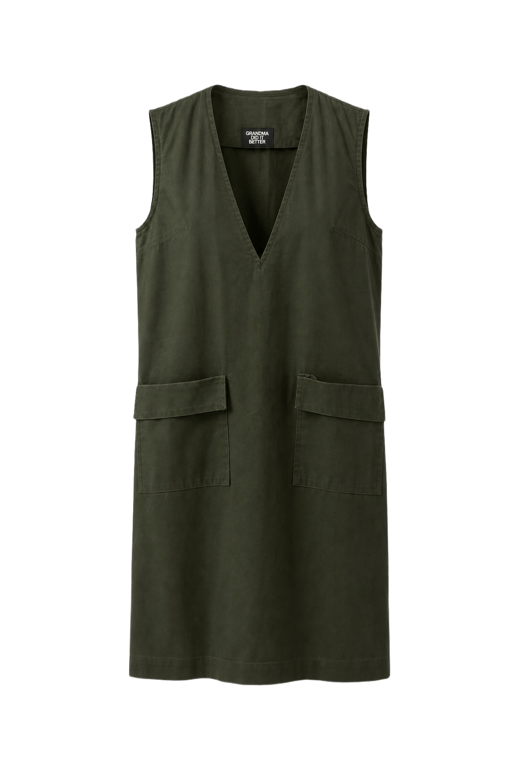 1970s Dark Olive Green Cotton Blend Shift Dress - Front View