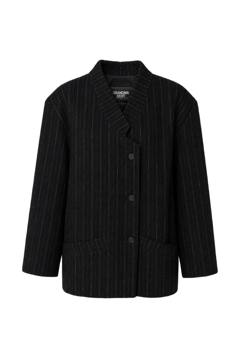 1980s Black Wool Blend Blazer - Front View