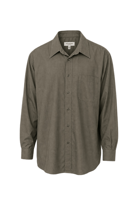 1990s Olive Green Cotton Button-Down Shirt - Front View