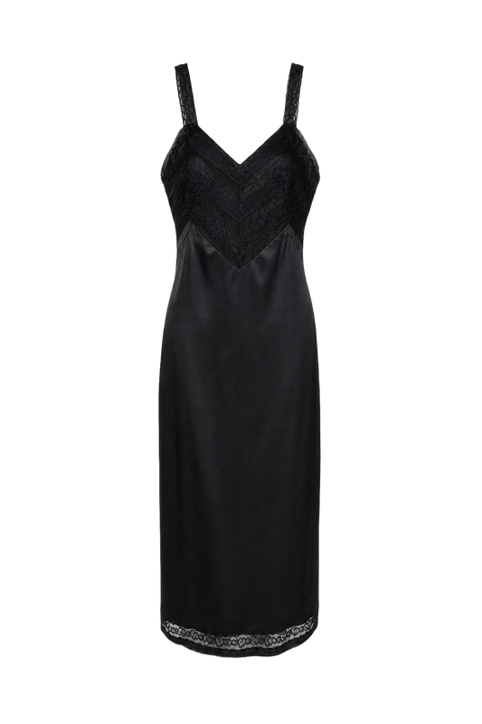 1960s Black Nylon Midi Dress - Front View