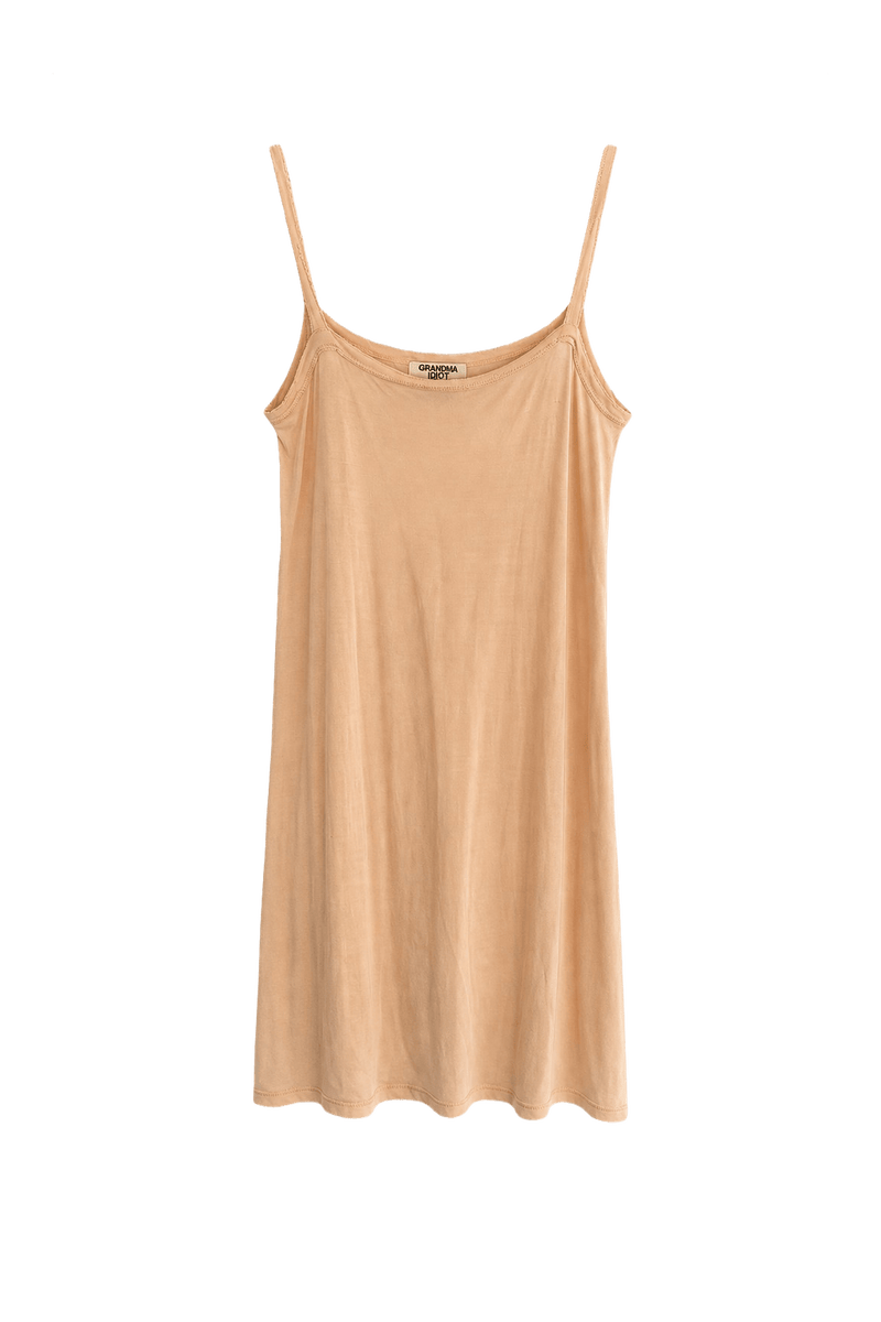 1970s Peach Nylon Blend Slip Dress - Front View