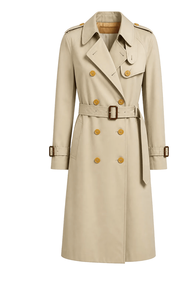 1980s Beige Cotton Blend Trench Coat - Front View
