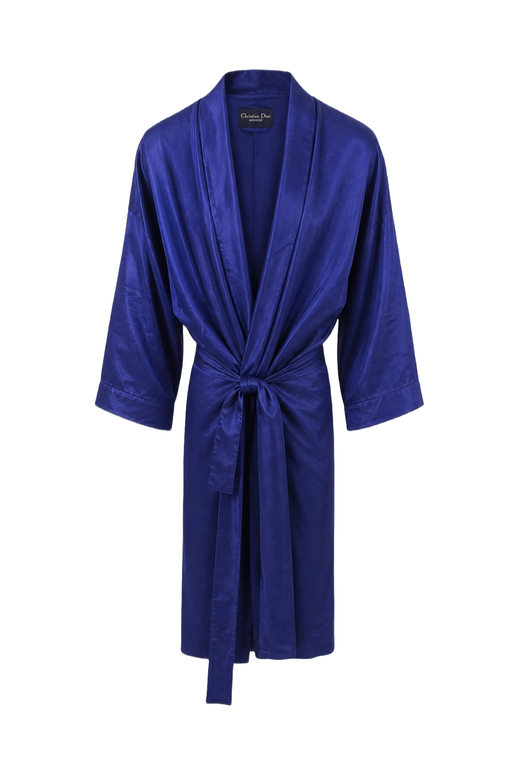 1980s Deep Blue Silk Robe - Front View