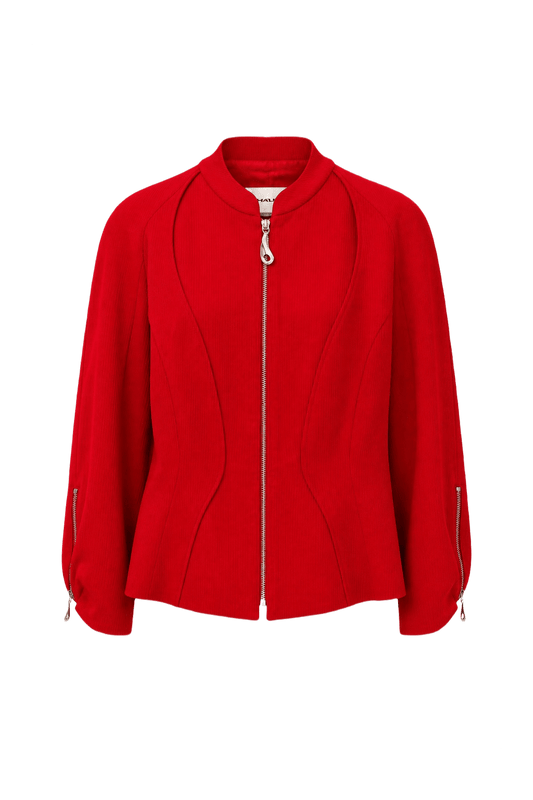 1990s Bright Red Polyester Jacket - Front View