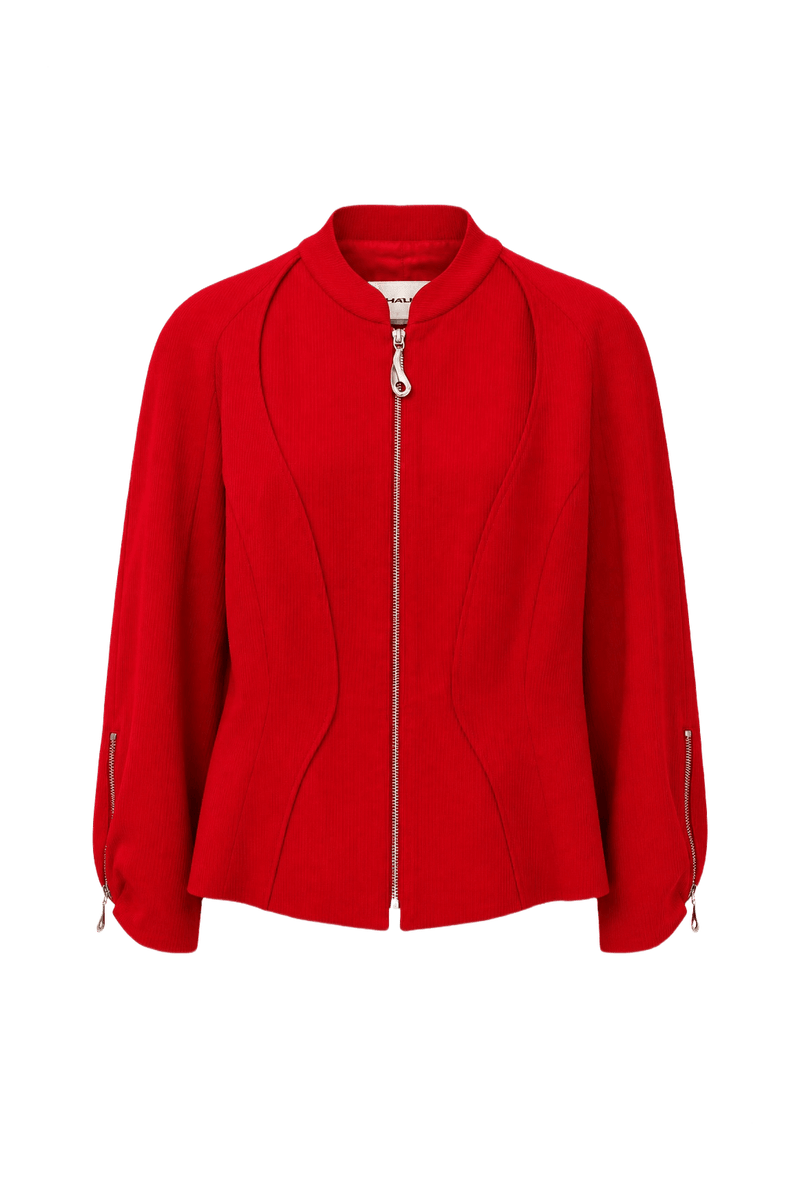 1990s Bright Red Polyester Jacket - Front View