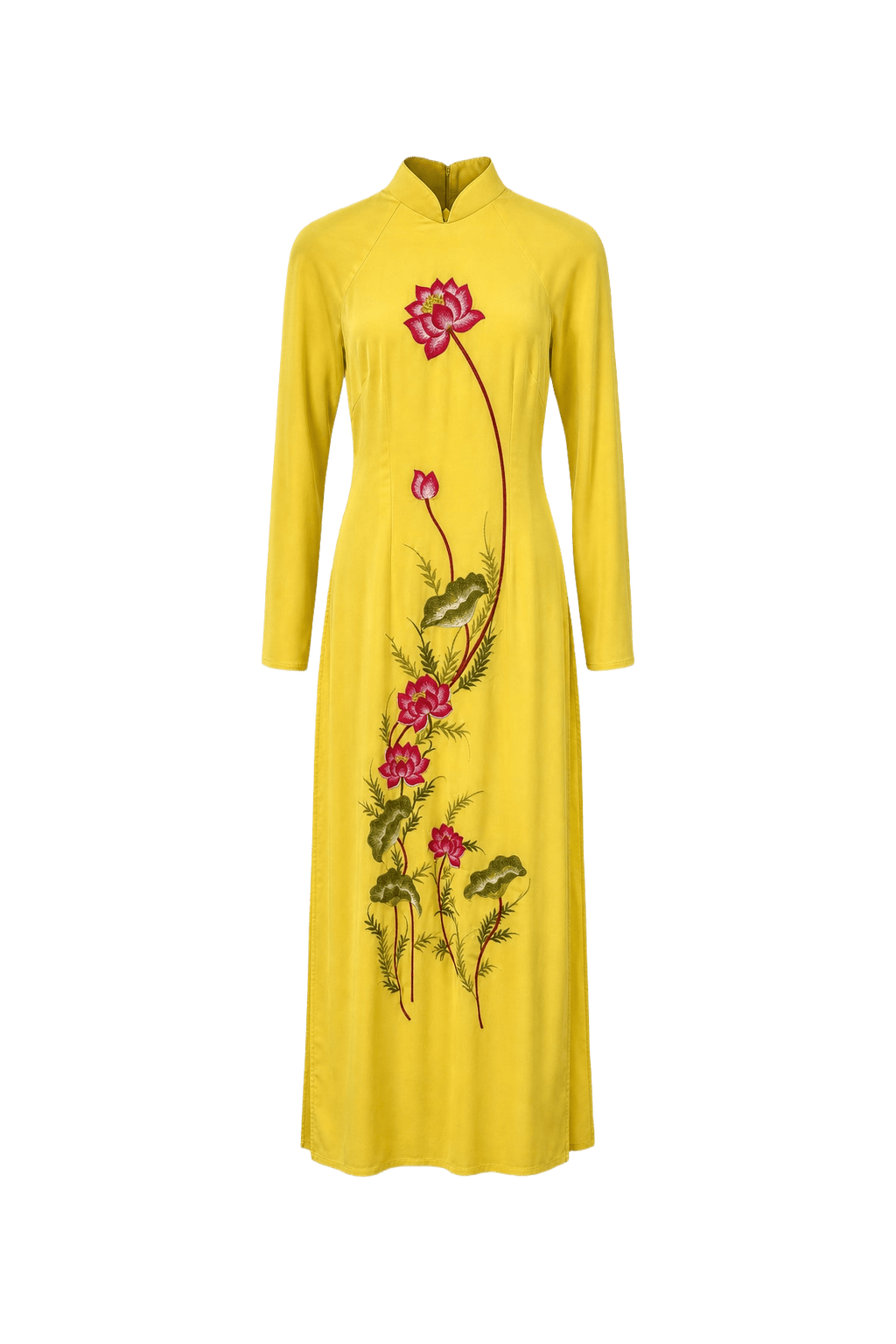 1970s Bright Yellow Silk Maxi Dress - Front View
