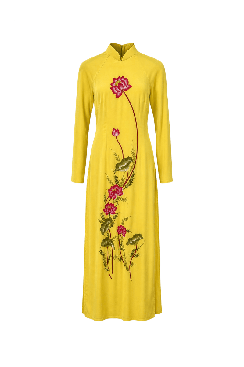 1970s Bright Yellow Silk Maxi Dress - Front View