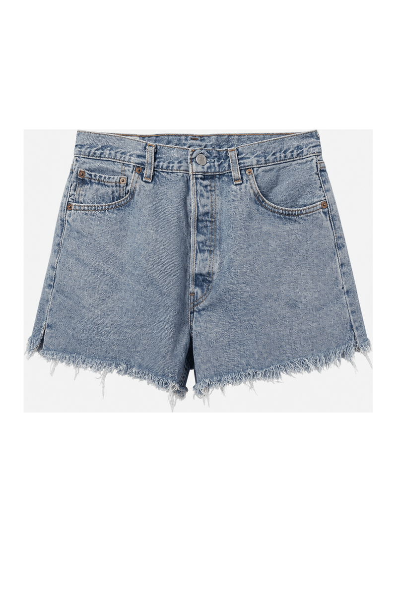 1990s Light Blue Cotton Denim Shorts - Front View