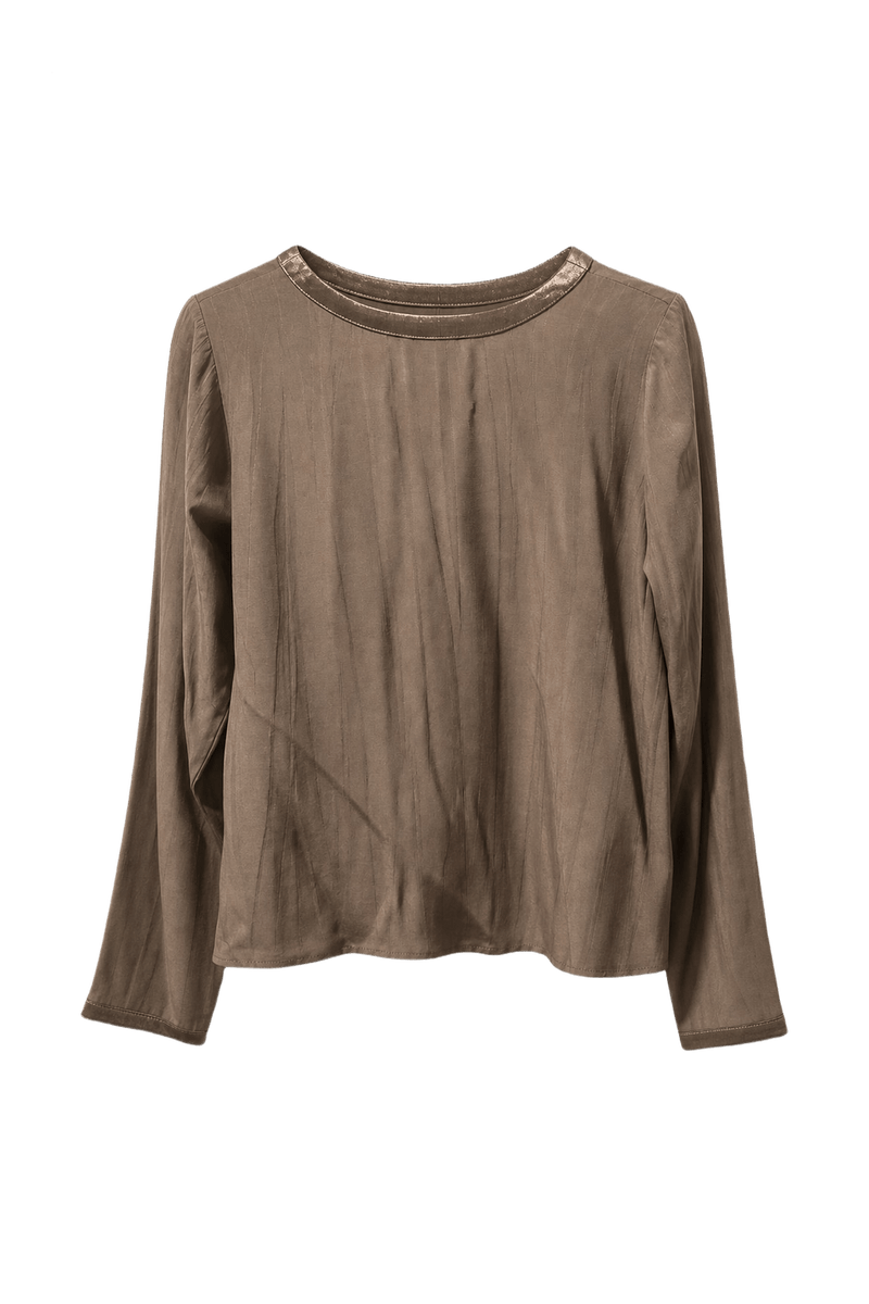 1990s Taupe Silk Blouse - Front View
