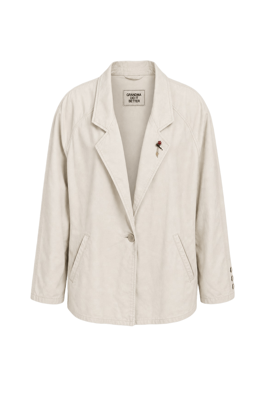 1980s Cream White Cotton Blazer - Front View