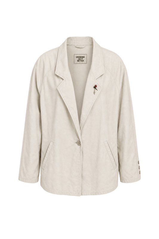 1980s Cream White Cotton Blazer - Front View