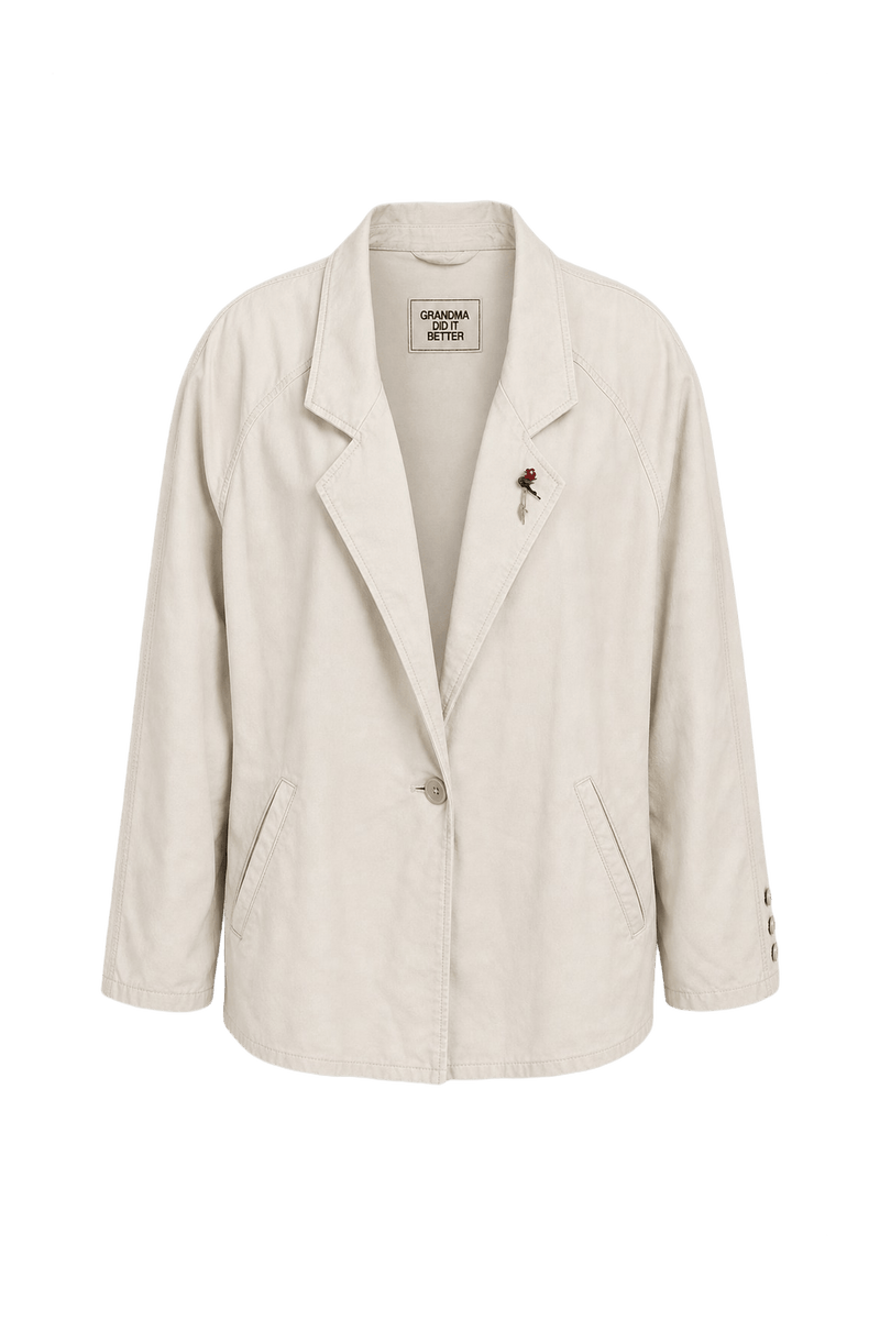 1980s Cream White Cotton Blazer - Front View
