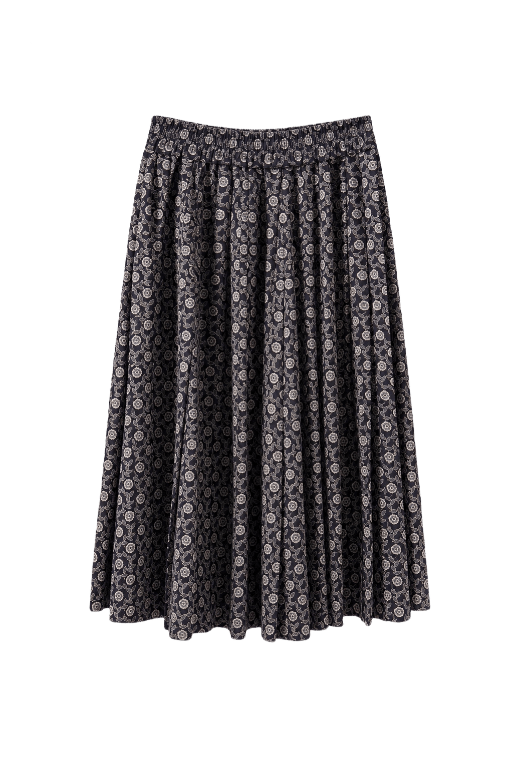 1980s Navy Blue Cotton Blend Skirt - Front View