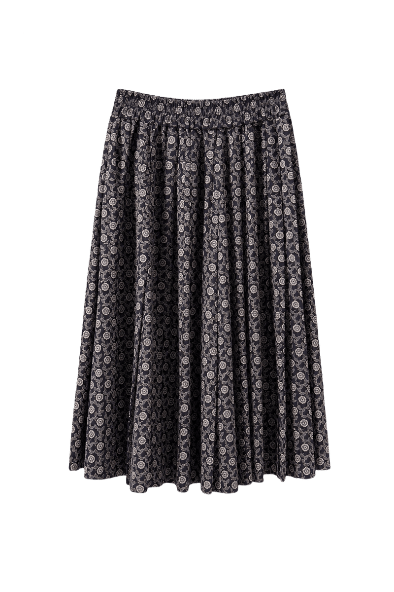 1980s Navy Blue Cotton Blend Skirt - Front View