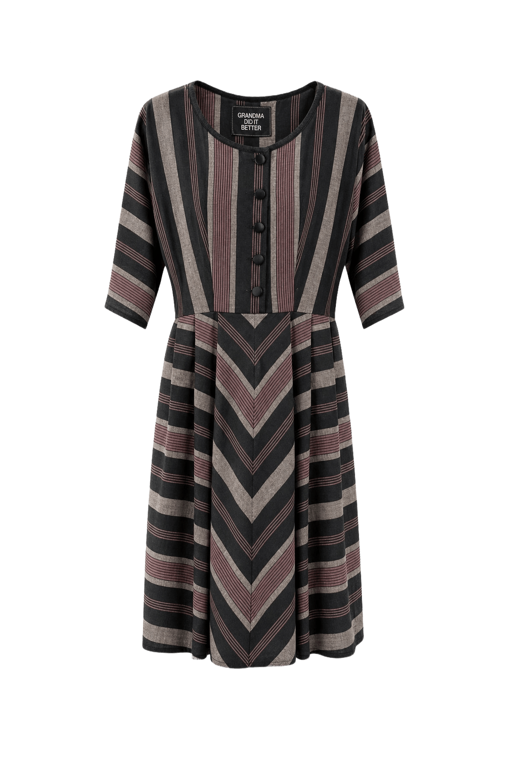 1970s Black Red Cotton Blend Dress - Front View