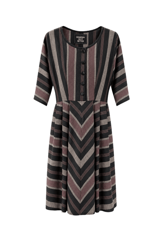 1970s Black Red Cotton Blend Dress - Front View