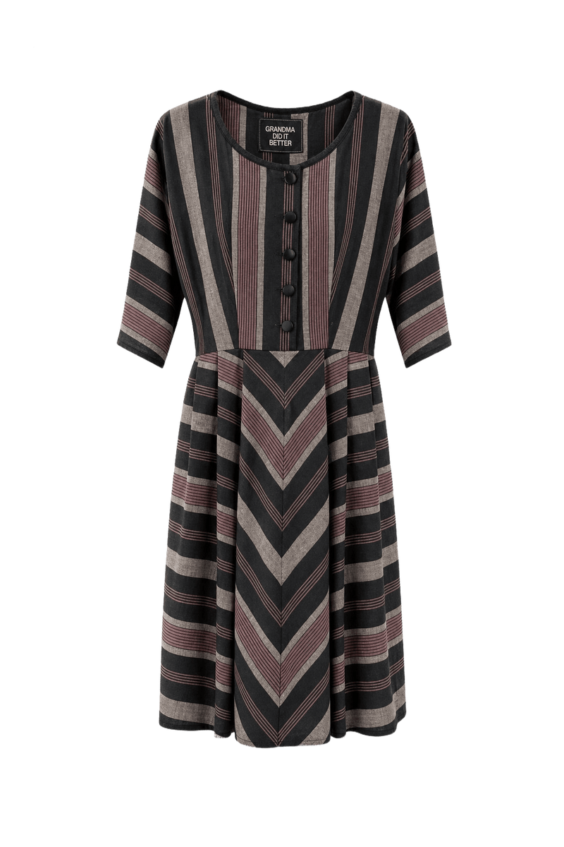 1970s Black Red Cotton Blend Dress - Front View