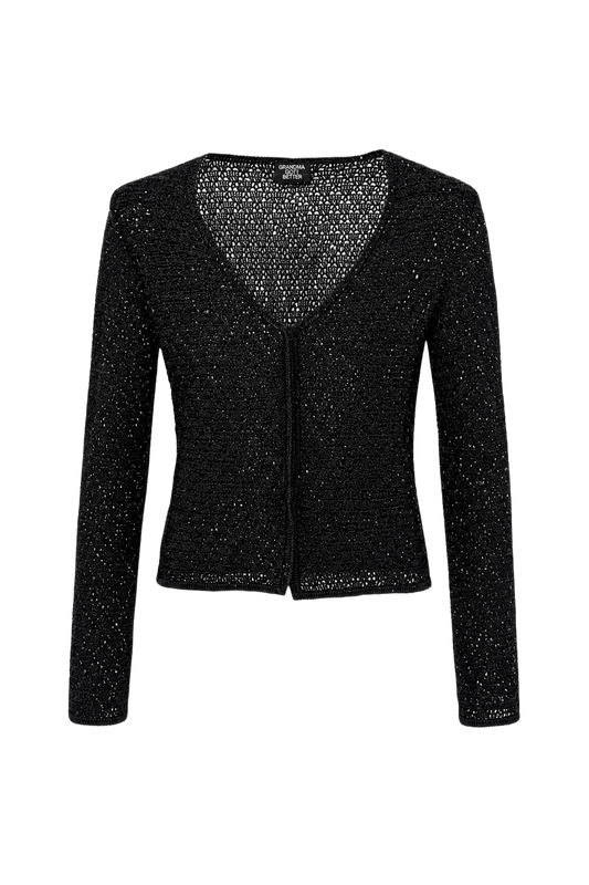 1990s Black Knit Cardigan - Front View