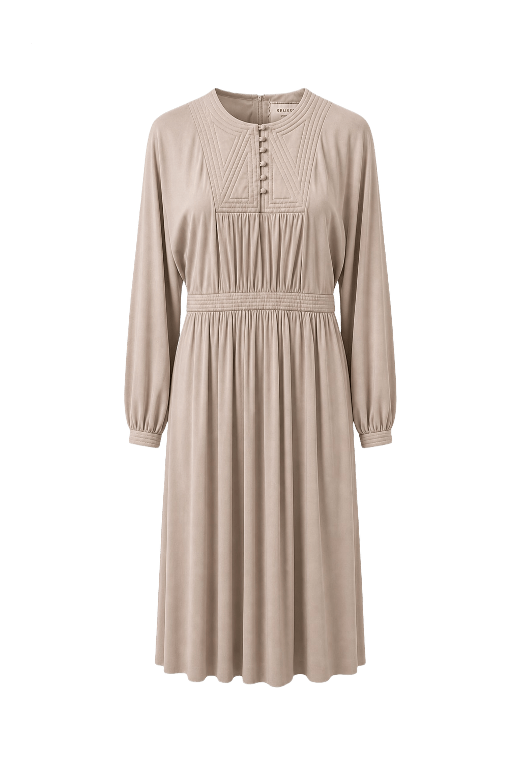 1970s Cream Polyester Blend Midi Dress - Front View