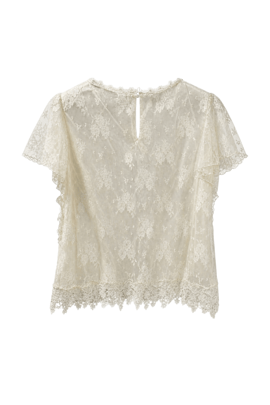1980s Cream White Lace Blouse - Front View