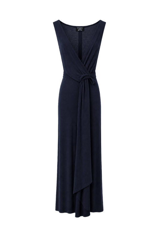 1990s Navy Cotton Blend Dress - Front View