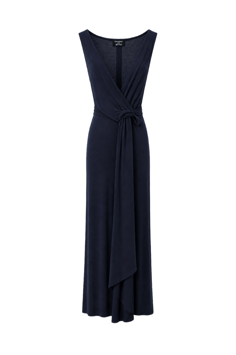 1990s Navy Cotton Blend Dress - Front View