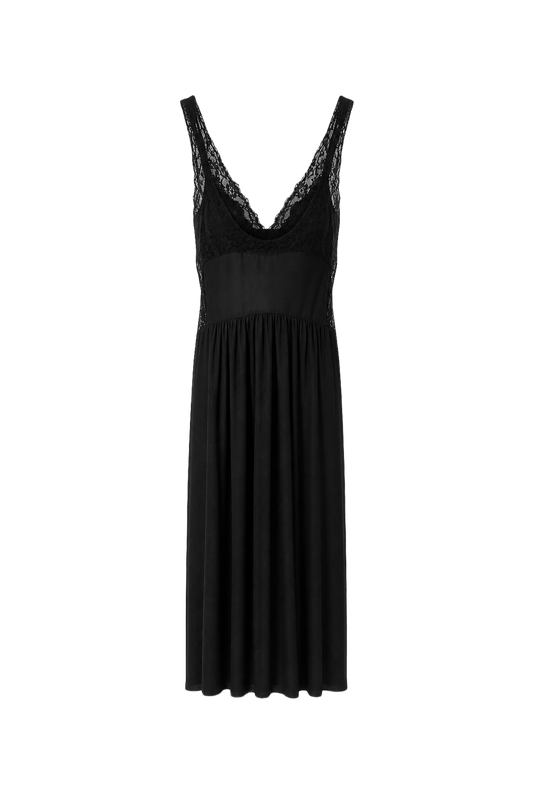 1970s Black Polyester Blend Midi Dress - Front View