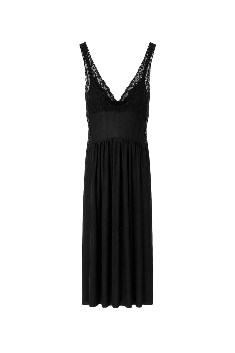 1970s Black Polyester Blend Midi Dress - Front View