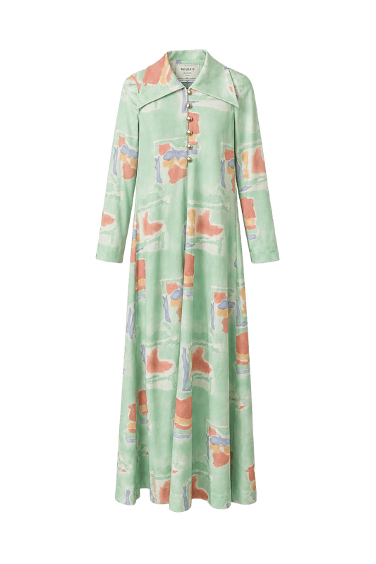 1970s Mint Green Synthetic Blend Maxi Dress - Front View