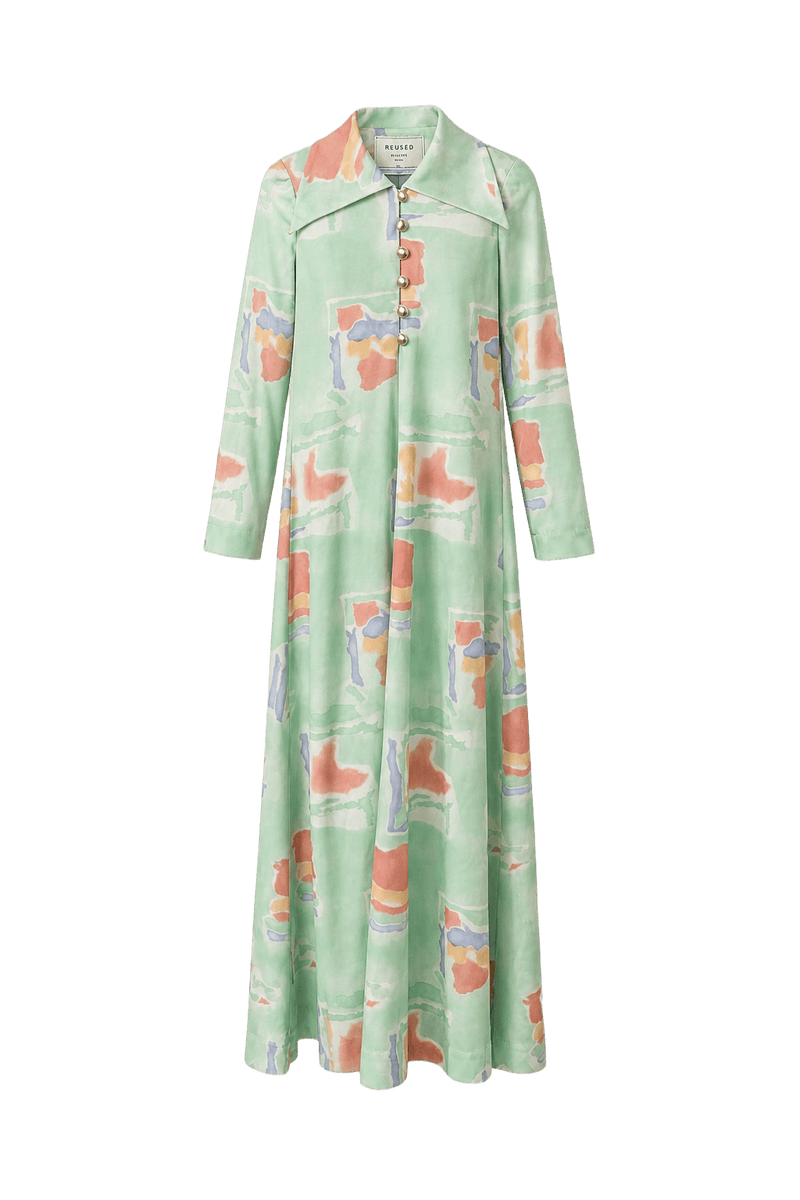 1970s Mint Green Synthetic Blend Maxi Dress - Front View