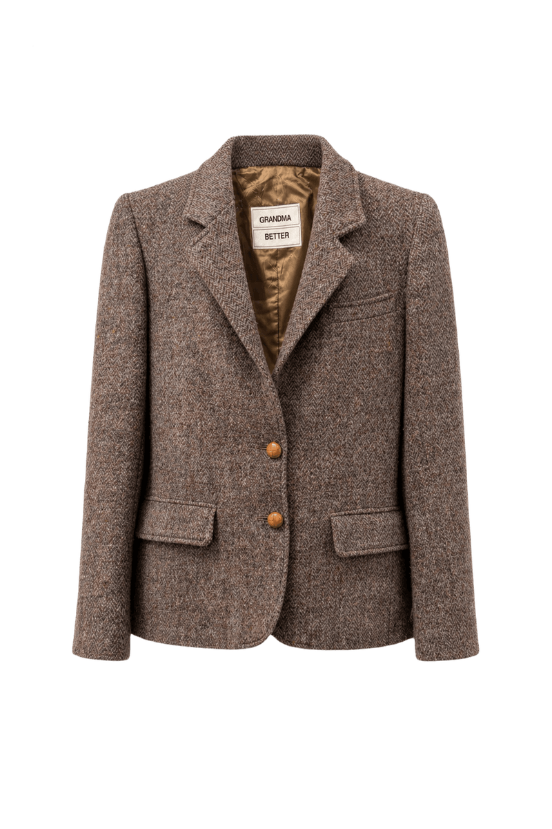 1950s Tweed Brown Wool Blazer - Front View