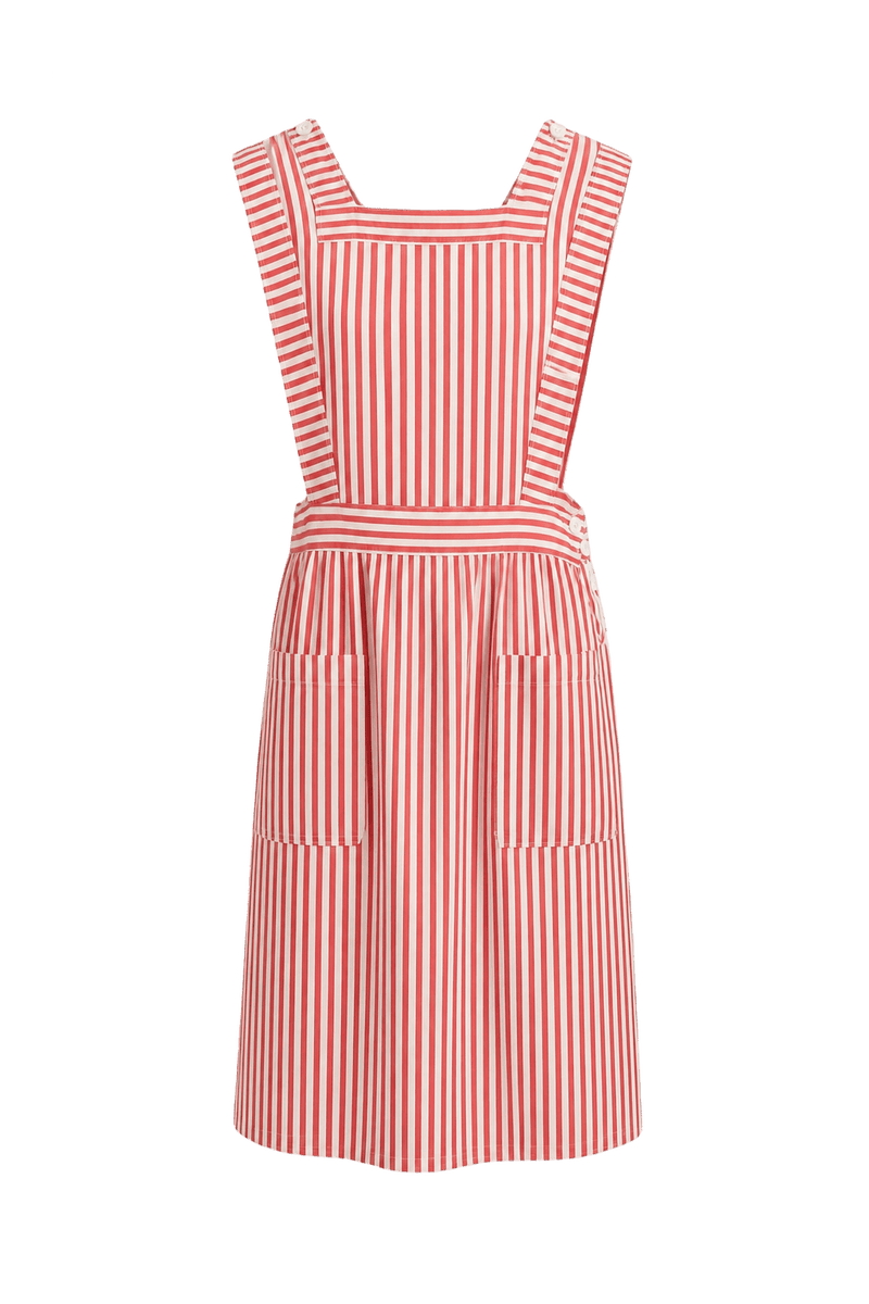 1960s Red Cotton Pinafore Dress - Front View