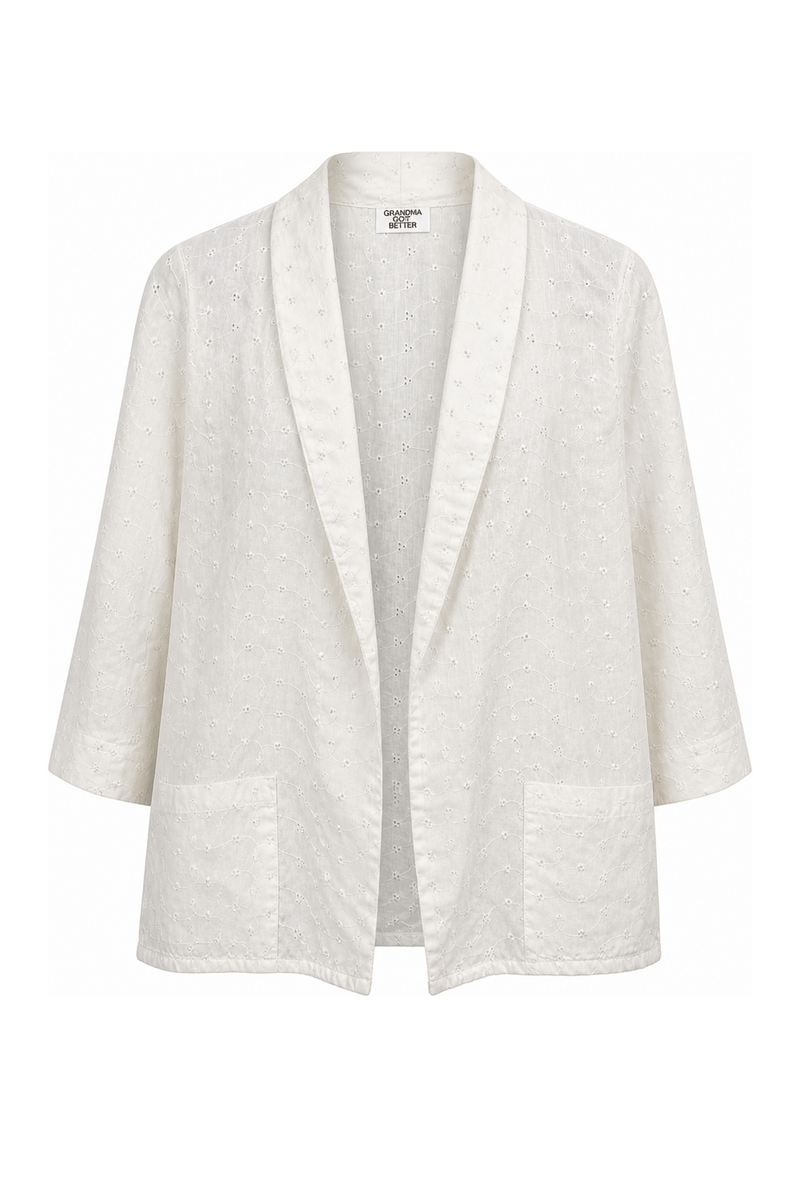 1960s Cream White Cotton Blend Jacket - Front View