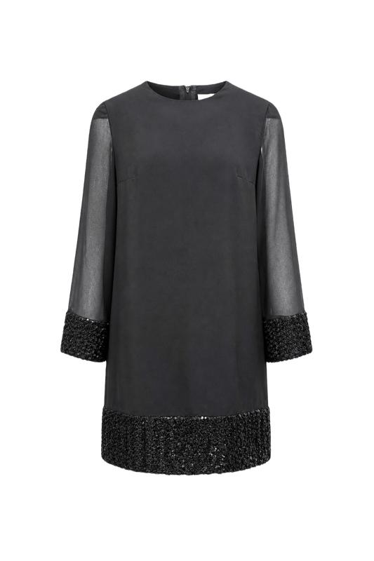 1990s Black Polyester Blend Shift Dress - Front View