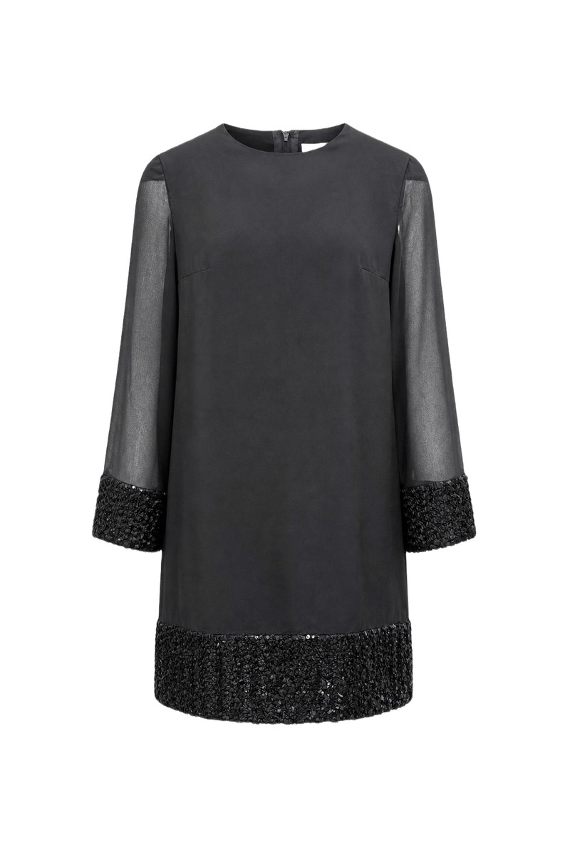 1990s Black Polyester Blend Shift Dress - Front View
