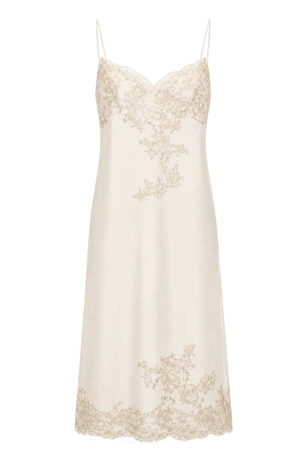 1970s Cream White Silk Slip Dress - Front View