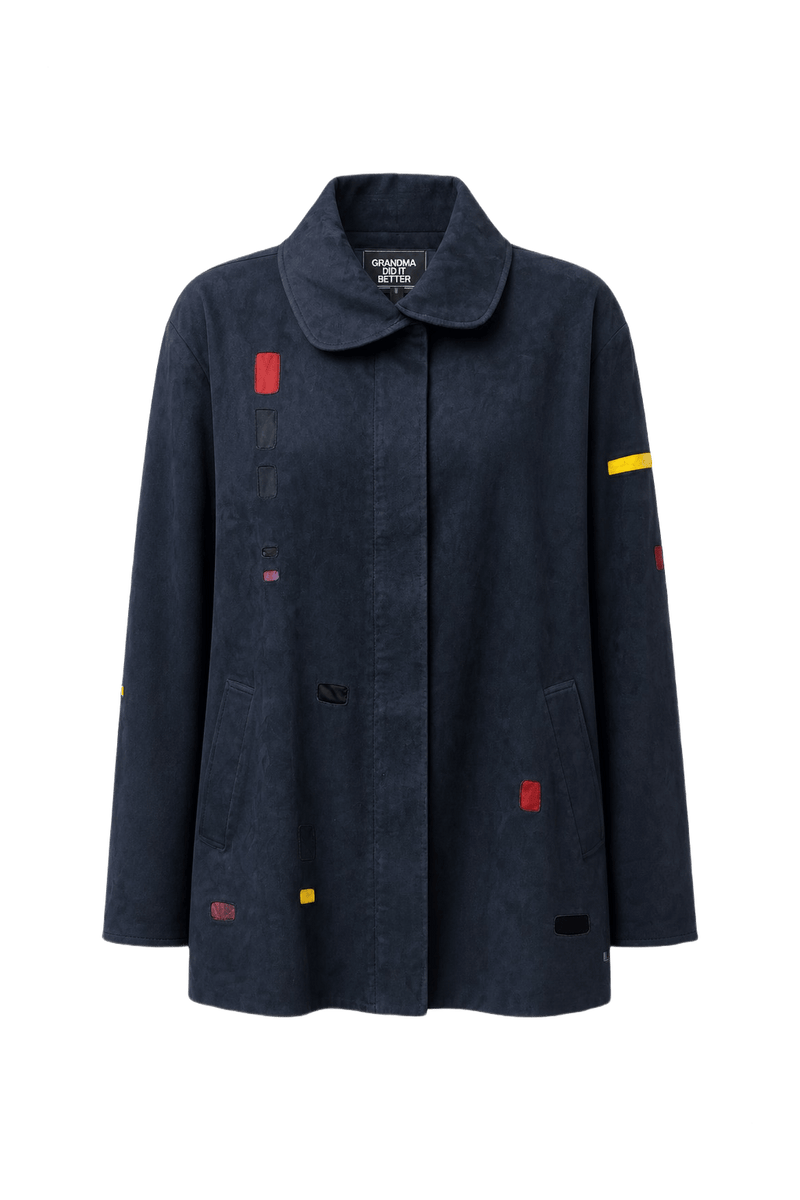 1970s Navy Blue Suede Jacket - Front View