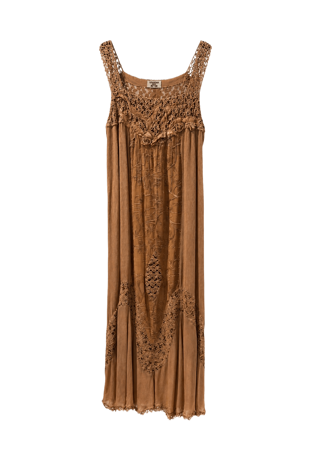 1970s Beige Cotton Blend Maxi Dress - Front View