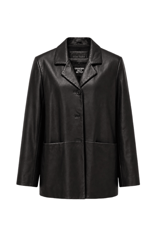 1990s Black Leather Jacket - Front View