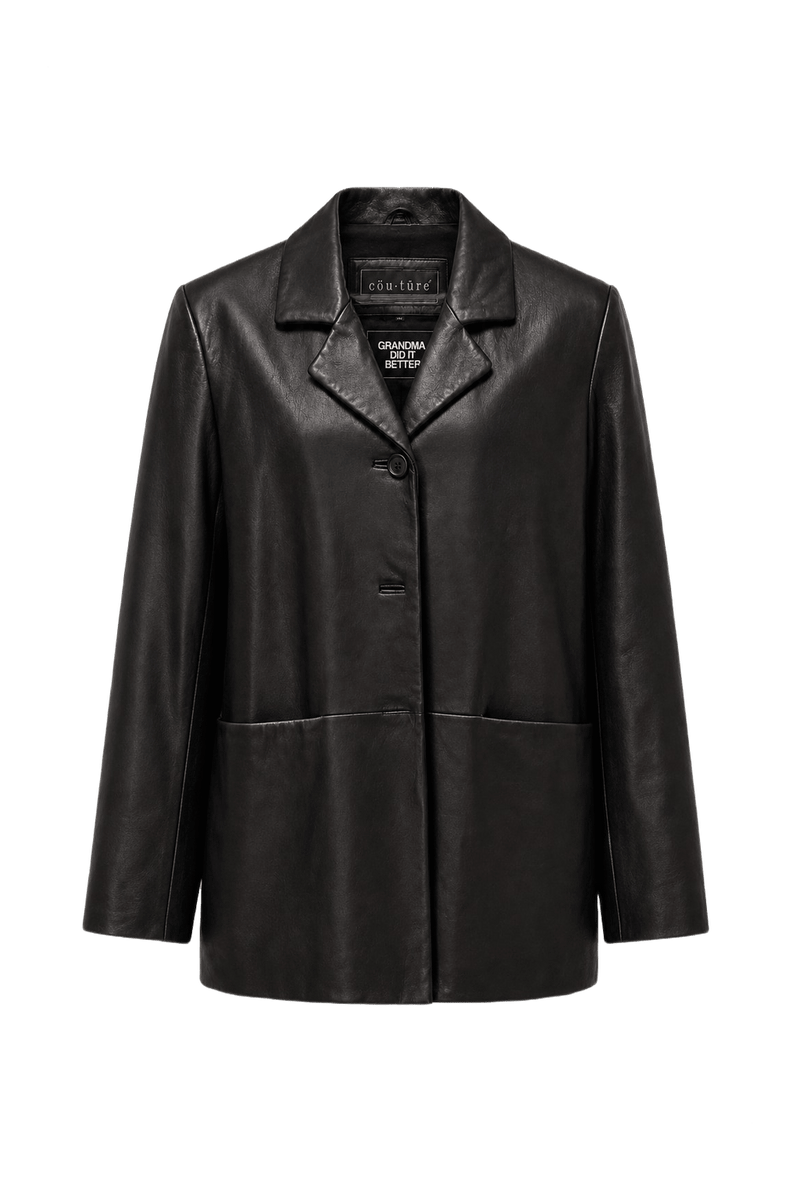 1990s Black Leather Jacket - Front View