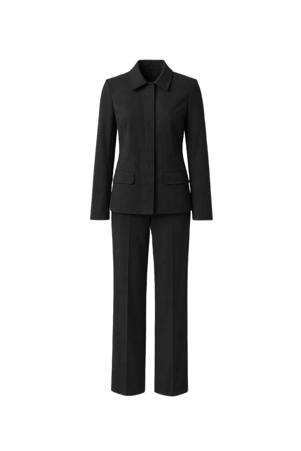 1990s Black Wool Blend Pantsuit - Front View