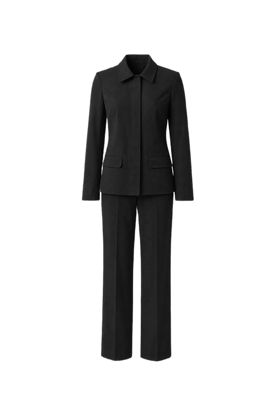 1990s Black Wool Blend Pantsuit - Front View