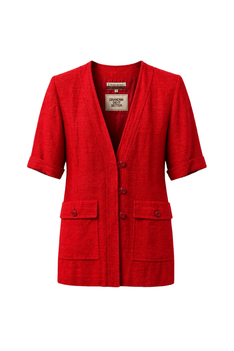 1980s Red Wool Blend Jacket - Front View