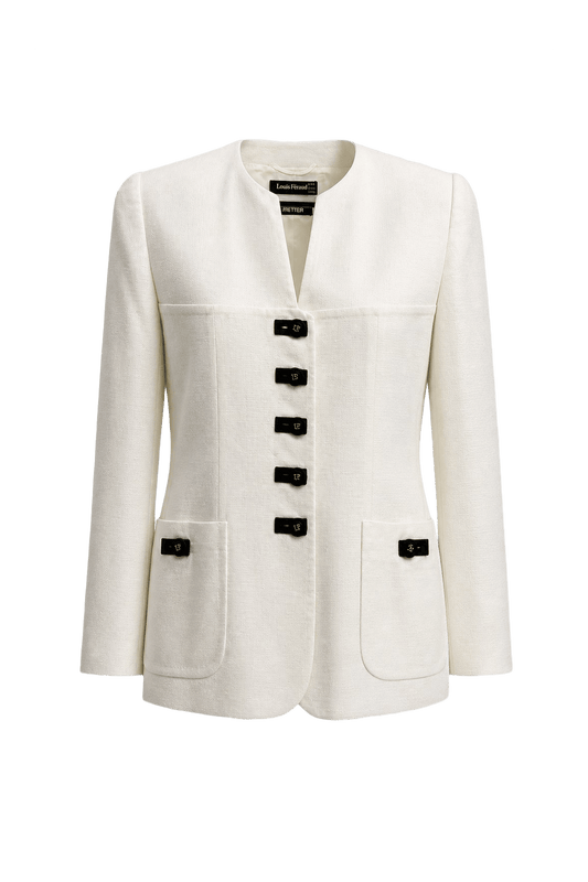 1980s Cream White Viscose Blazer - Front View