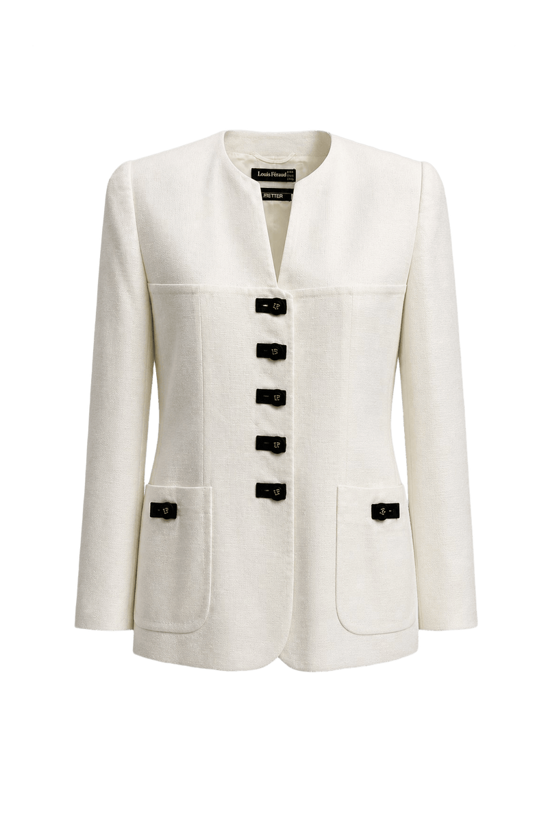 1980s Cream White Viscose Blazer - Front View